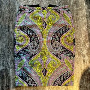 Paisley black purple and light green high waist skirt, J Crew